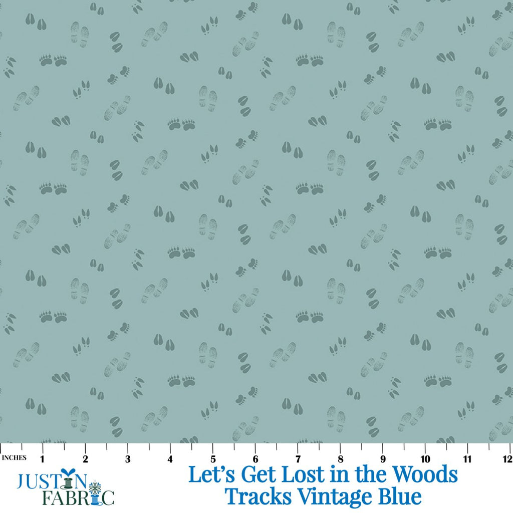 Let's Get Lost in the Woods Tracks Vintage Blue Yardage by Tara Reed | Riley Blake Designs with Tone-on-Tone scattered Animal Tracks