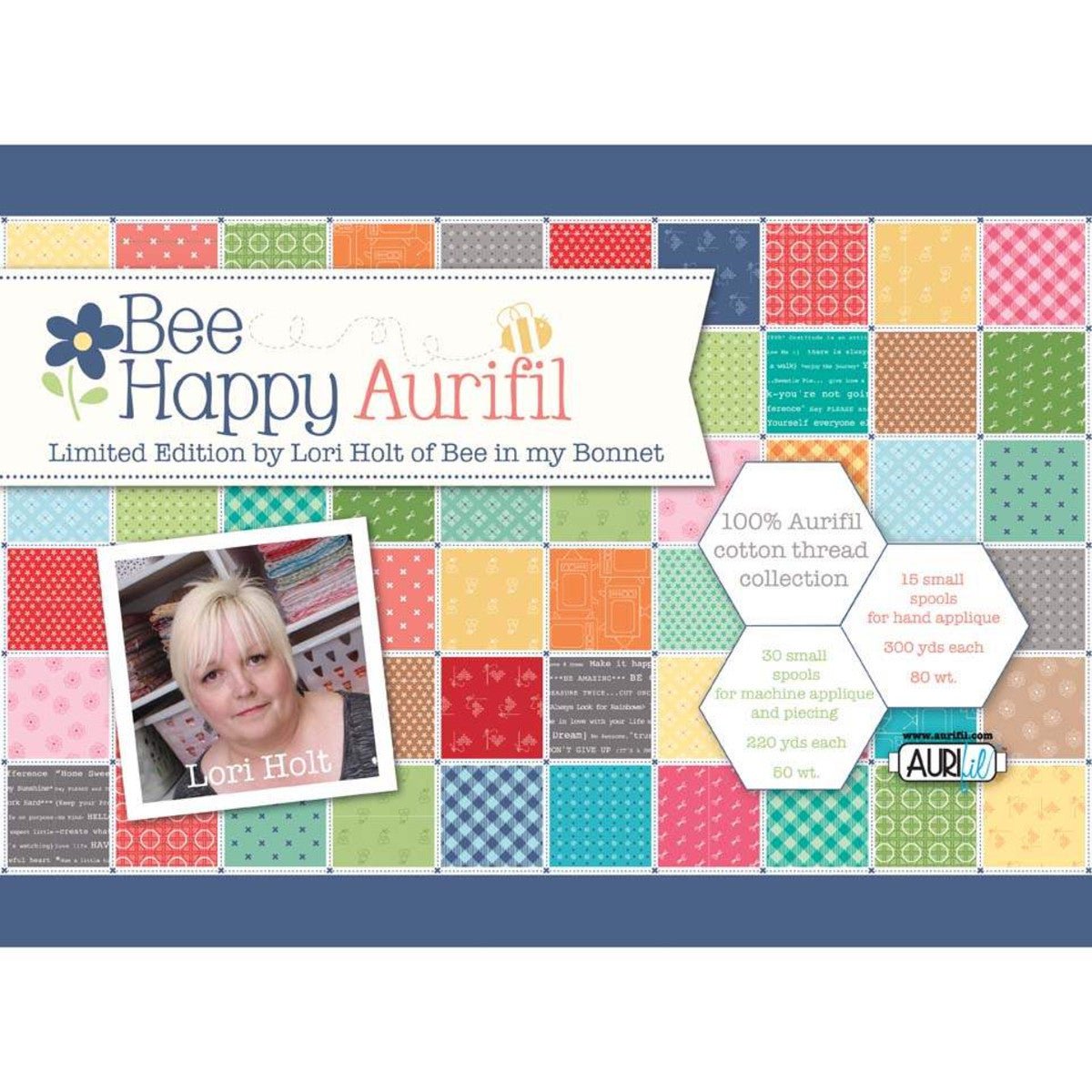 Lori Holt Bee Happy Aurifil Thread Box (Item Number: TH-LH5080BB45) -TH-LH5080BB45 - Justin Fabric!