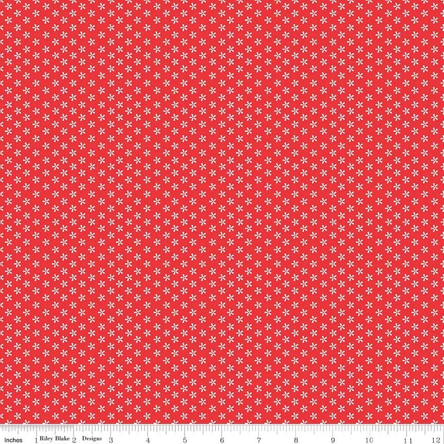 Bee Basics Tiny Daisy Red Yardage - Lori Holt | SKU: C6403-RED -C6403-RED - Justin Fabric!
