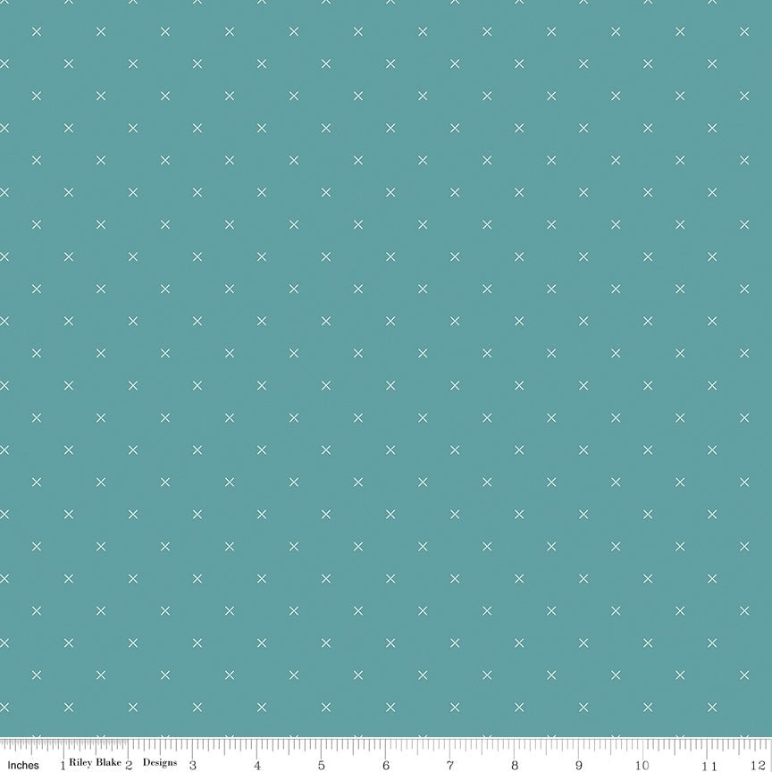 Bee Cross Stitch Riley Teal Yardage by Lori Holt for Riley Blake Designs -C745-RILEYTEAL-FQ - Justin Fabric!