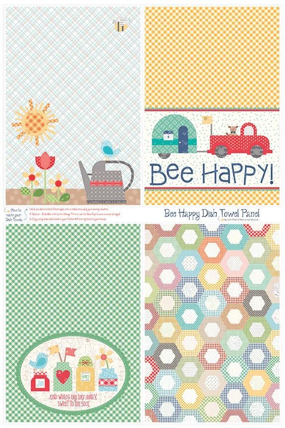 Bee Ginghams Bee Happy Dish Towel Printed Canvas # HD12563-PANEL -HD12563-PANEL - Justin Fabric!