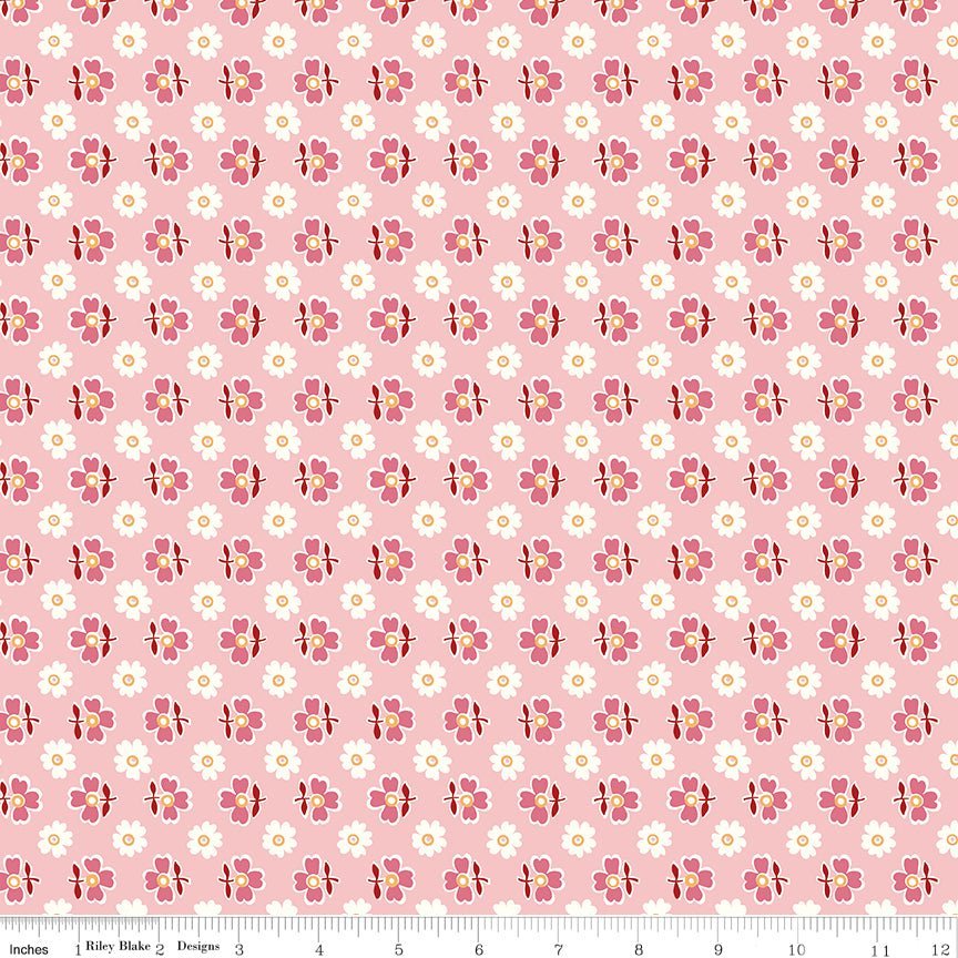 Bee Vintage Mable Frosting Fabric by Lori Holt - 100% Cotton, Pink Floral Print -C13082-FROSTING - Justin Fabric!