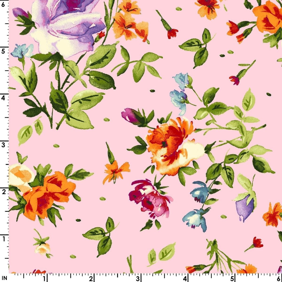 Bloom On Spaced Floral Pink by Maywood Studios -MAS10073-P - Justin Fabric!