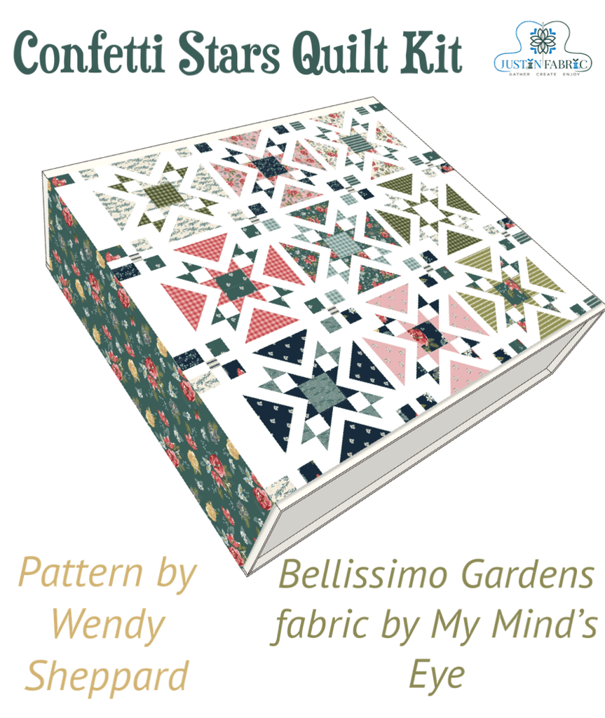 Confetti Stars Boxed Quilt Kit by Wendy Sheppard featuring Belissimo Gardens Fabric -KT-13830 - Justin Fabric!