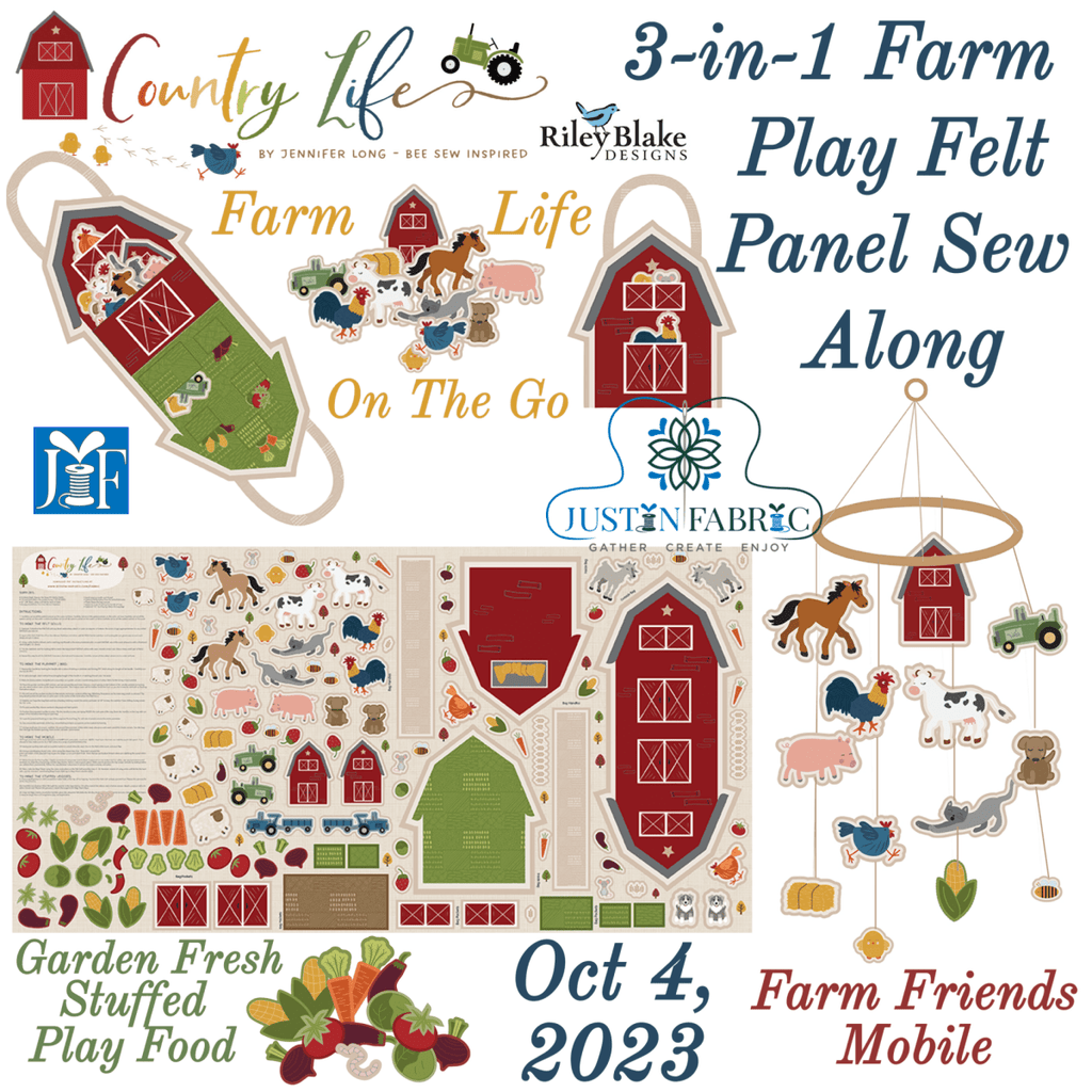 Country Life 3-in-1 Farm Play Felt Panel Sew Along Kit by Jennifer Long -KT-13800-PANEL - Justin Fabric!
