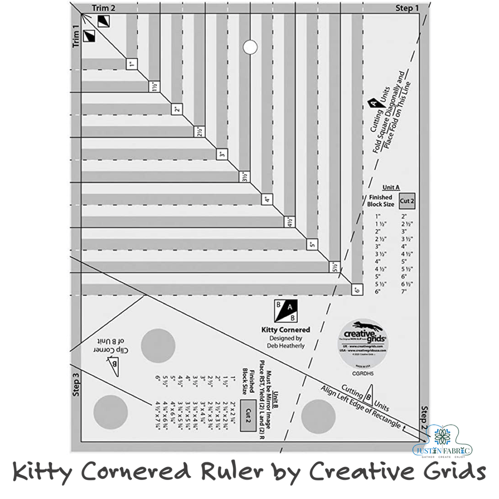 Creative Grids Kitty Cornered Non-Slip Quilt Ruler -CGRDH5 - Justin Fabric!