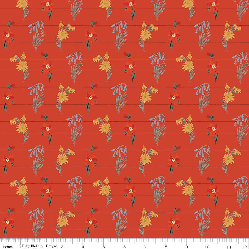 Farmhouse Summer Red Wildflowers Yardage | SKU: C13631-RED -C13631-RED - Justin Fabric!
