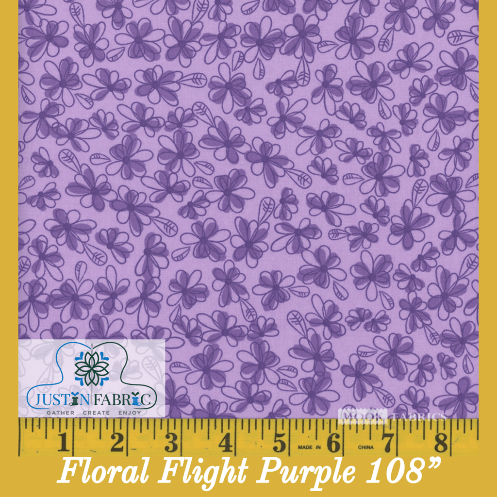 Floral Flight Purple 108" Wide Cotton by Mook Fabrics -MWB108943-1 - Justin Fabric!
