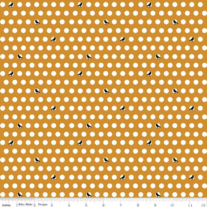 Haunted Adventure Dots and Crows Butterscotch Yardage | SKU: C13113-BUTTERSCOTCH -C13113-BUTTERSCOTCH - Justin Fabric!