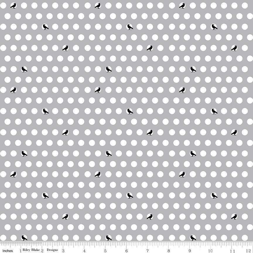 Haunted Adventure Dots and Crows Gray by Beverly McCullough for Riley Blake Designs -C13113-GRAY-1 - Justin Fabric!