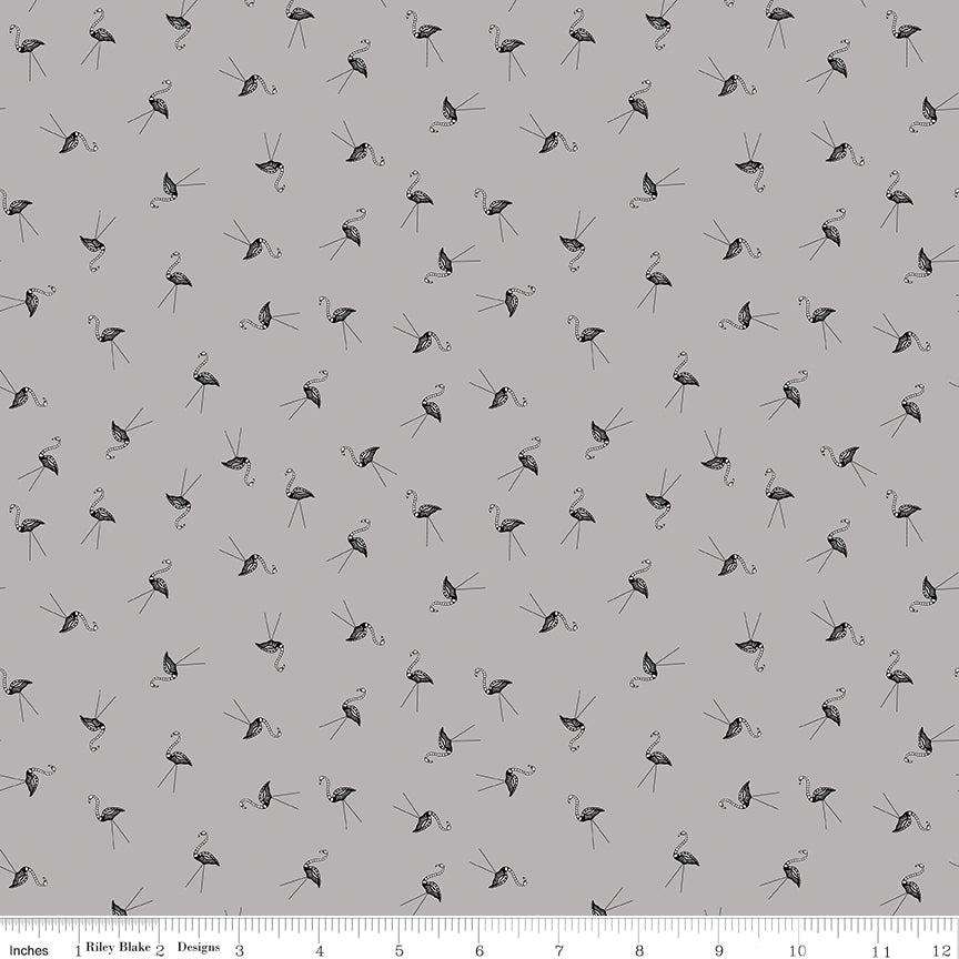 Haunted Adventure Skeleton Flamingos Gray by Beverly McCullough for Riley Blake Designs -C13114-GRAY-1 - Justin Fabric!