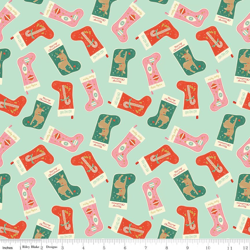 Holiday Cheer Stockings Mint Yardage | SKU: C13611-MINT -C13611-MINT - Justin Fabric!