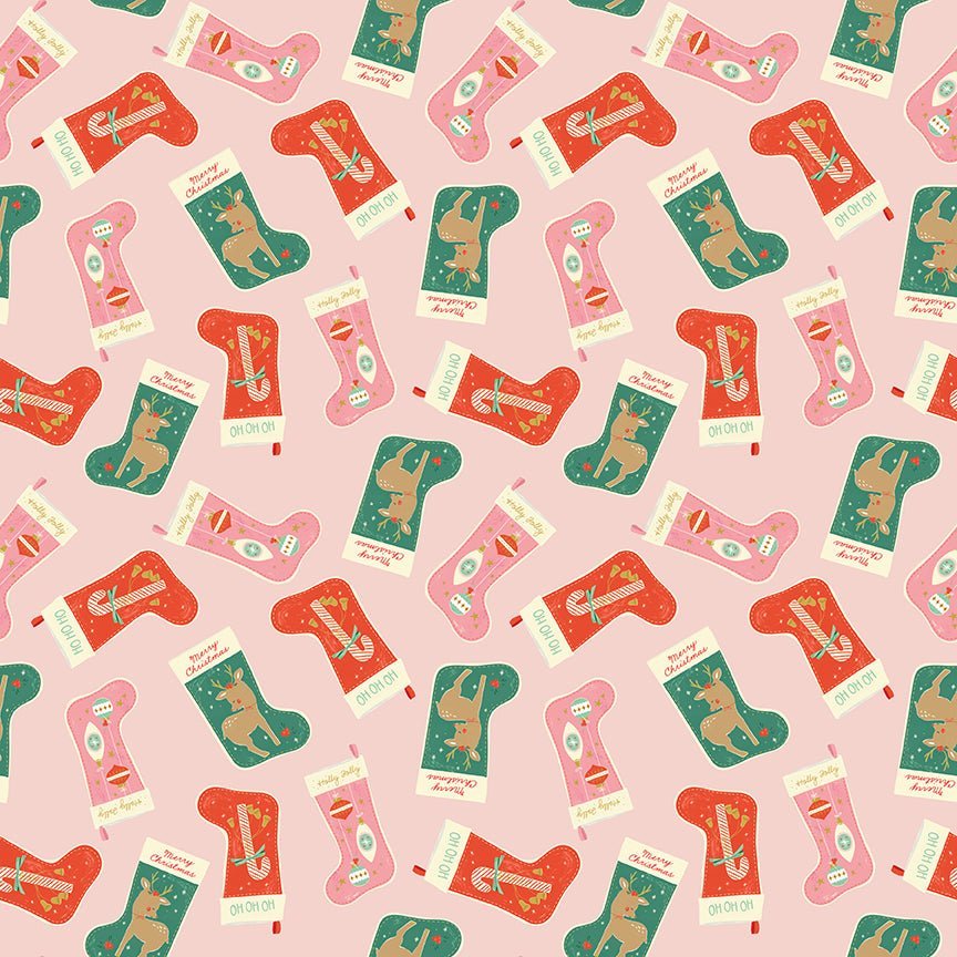 Holiday Cheer Stockings Pink Yardage | SKU: C13611-PINK -C13611-PINK - Justin Fabric!