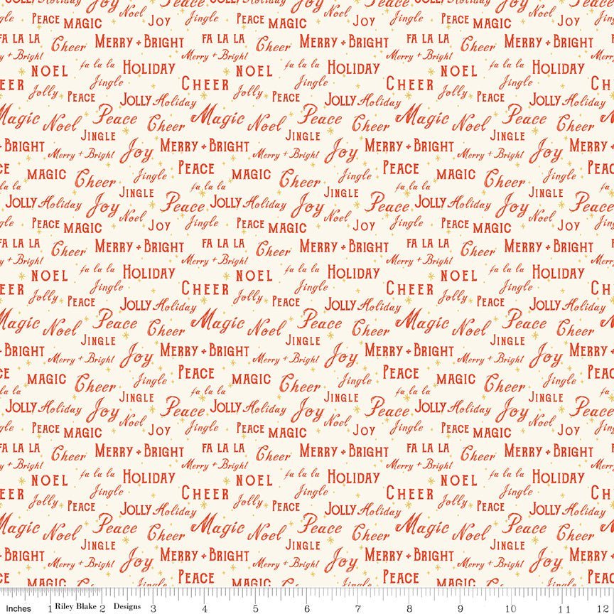 Holiday Cheer Text Cream by My Mind’s Eye | Riley Blake Designs C13613-CREAM -C13613-CREAM - Justin Fabric!