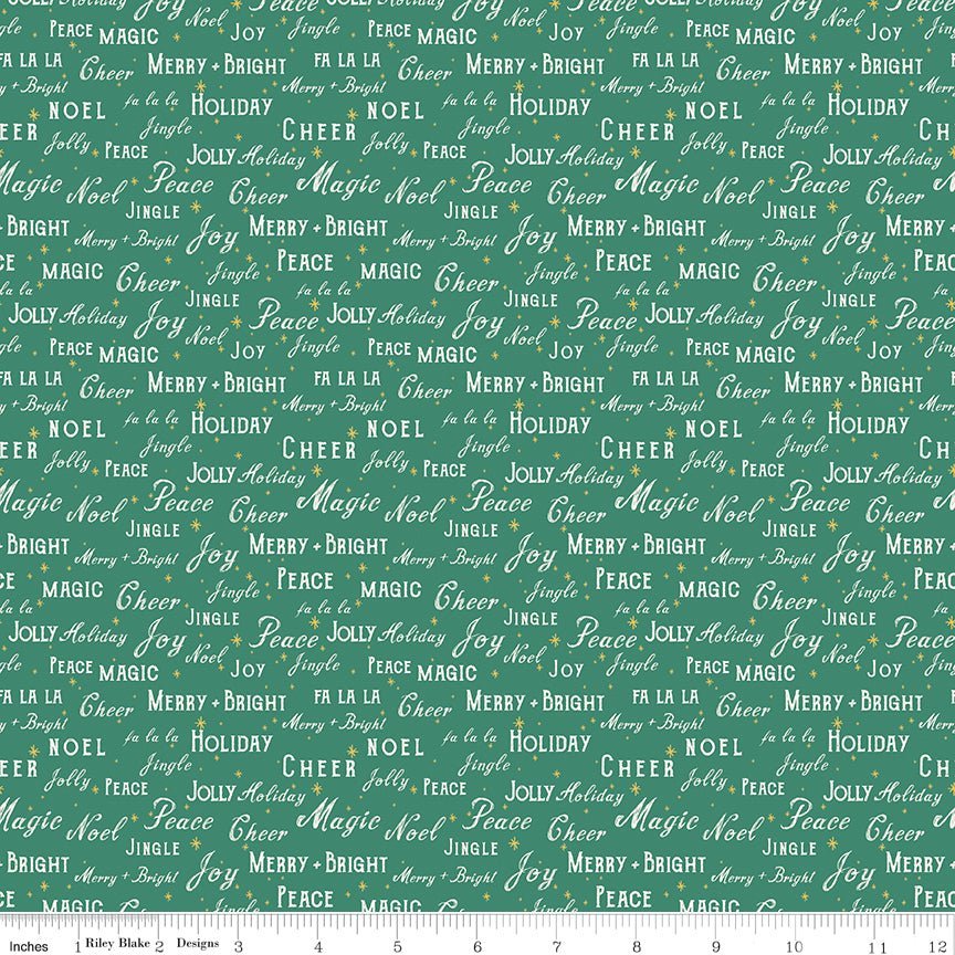 Holiday Cheer Text Green by My Mind’s Eye | Riley Blake Designs C13613-GREEN -C13613-GREEN - Justin Fabric!