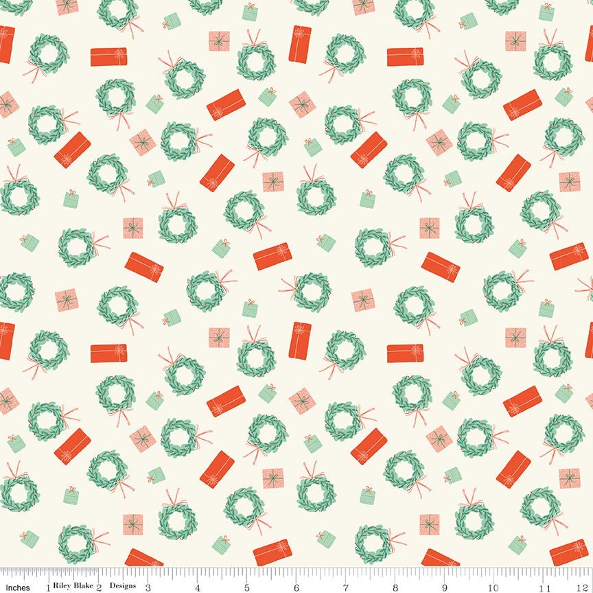 Holiday Cheer Wreaths Cream by My Mind’s Eye | Riley Blake Designs C13614-CREAM -C13614-CREAM - Justin Fabric!