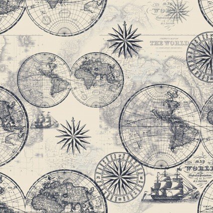 Home & Faith Ocean Maps Yardage for Fabric Traditions -DATCA-3135-8C-2-1/4 - Justin Fabric!