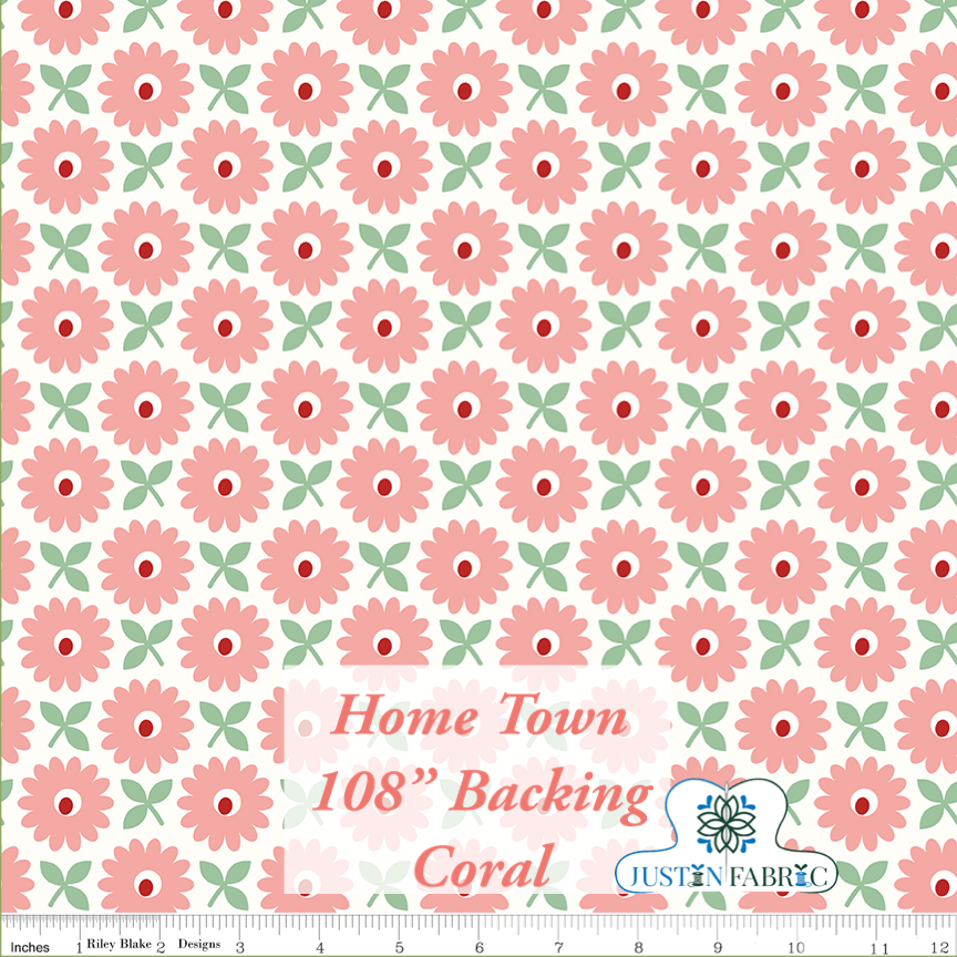 Home Town 108" Wideback Heirloom Coral by Lori Holt for Riley Blake Designs -WB13601-CORAL-1 - Justin Fabric!