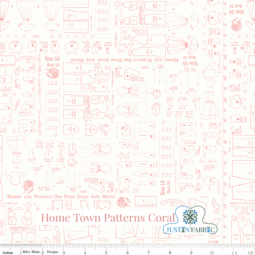 Home Town Patterns Coral Yardage | SKU: C13599-CORAL -C13599-CORAL - Justin Fabric!