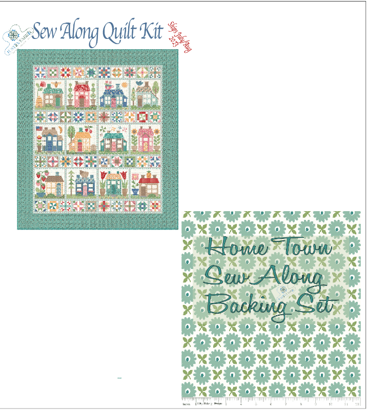 Home Town Sew Along Quilt Kit by Lori Holt | Riley Blake Designs -HOMETOWN-FAB+BACK-SEAGLASS - Justin Fabric!