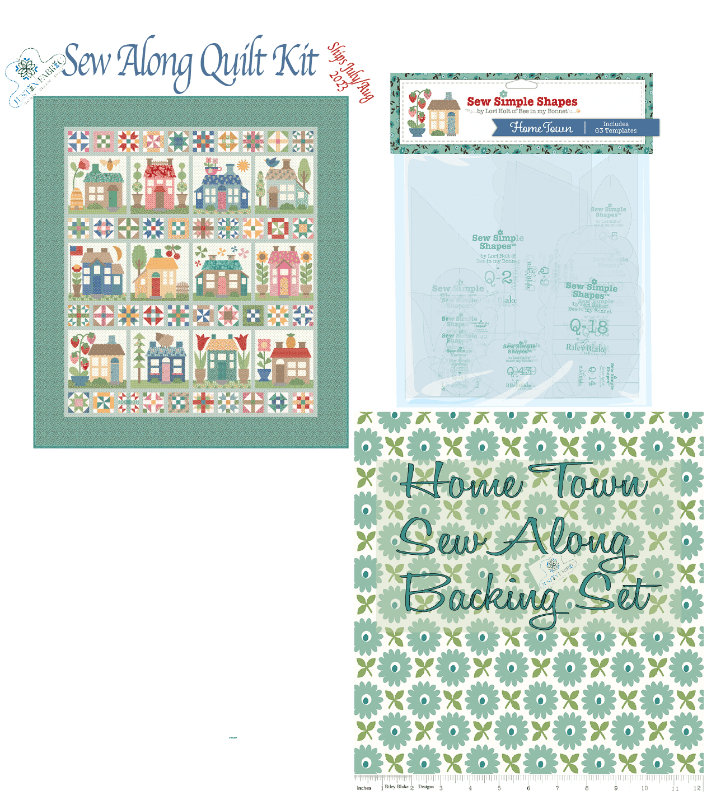 Home Town Sew Along Quilt Kit by Lori Holt | Riley Blake Designs -HOMETOWN-SHAPES+BACK-SEAGLASS - Justin Fabric!