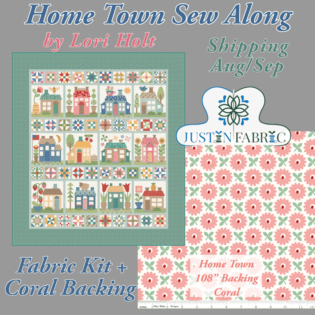 Home Town Sew Along Quilt Kit by Lori Holt | Riley Blake Designs -HOMETOWN-FAB+BACK-CORAL - Justin Fabric!