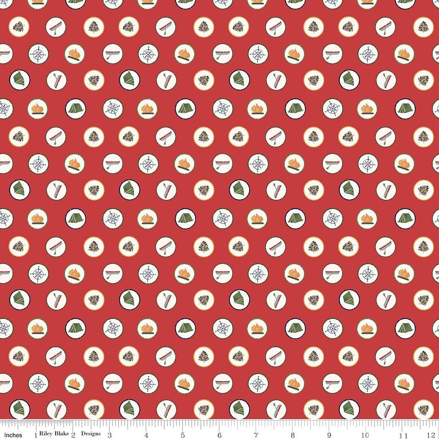 Love You S’more Badges Red Yardage | SKU: C12141-RED -C12141-RED-1/4 - Justin Fabric!