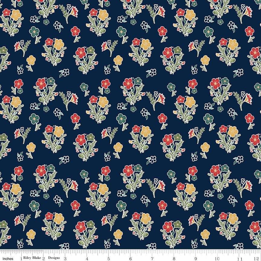 Love You S’more Floral Navy Yardage | SKU: C12144-NAVY -C12144-NAVY - Justin Fabric!