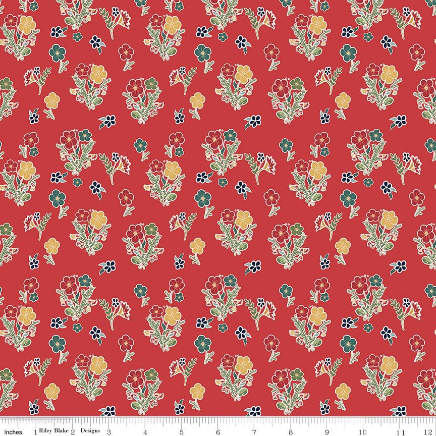 Love You S’more Floral Red Yardage | SKU: C12144-RED -C12144-RED - Justin Fabric!