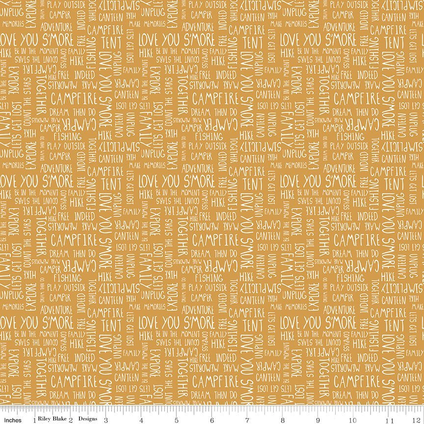 Love You S’more Text Gold Yardage | SKU: C12142-GOLD -C12142-GOLD - Justin Fabric!