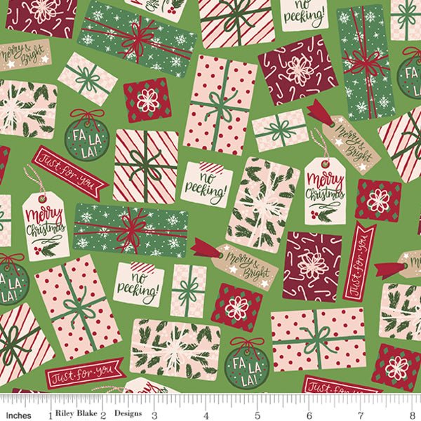 Christmas Village Pretty Presents Green Yardage | SKU: C12243-GREEN -C12243-GREEN - Justin Fabric!