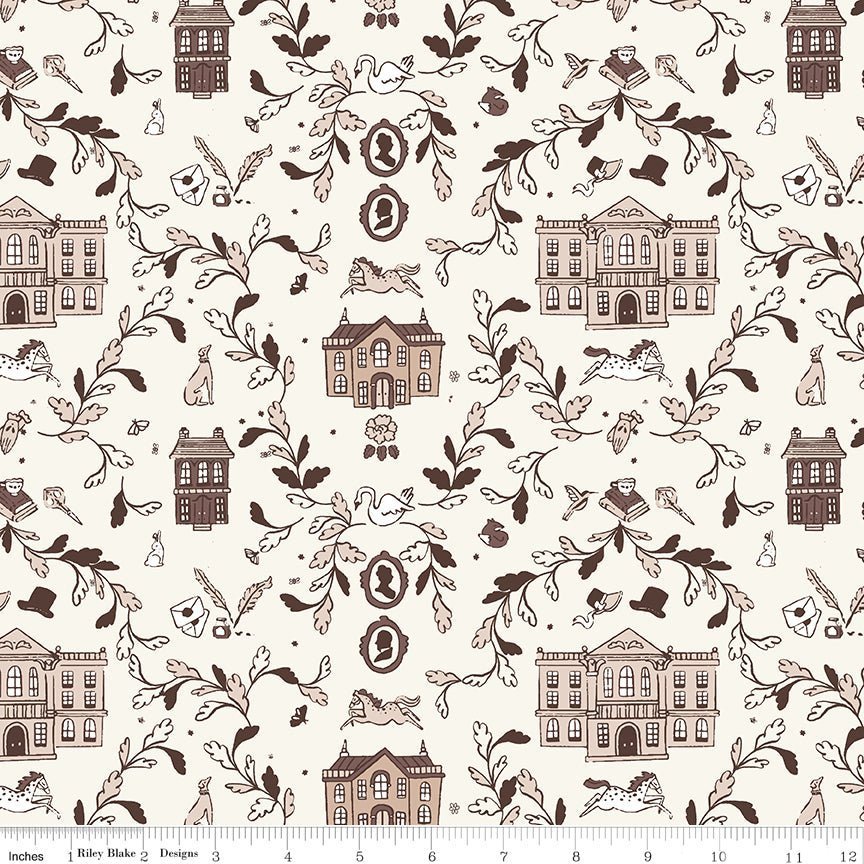 Pride & Prejudice Pemberley Cream Fat Quarter - Jane Austen | Riley Blake Designs -C13770-CREAM-FQ - Justin Fabric!