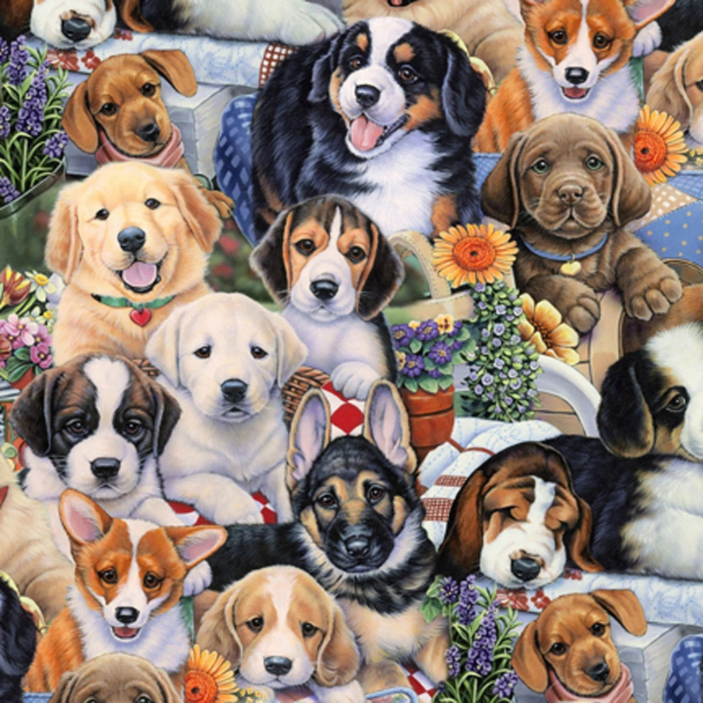 Puppies Animal Love Garden Puppies by David Textiles -DATAL-3167-6C-1-FQ - Justin Fabric!