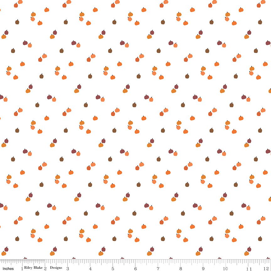 Seasonal Basics Pumpkins White Yardage | SKU: C652-WHITE -C652-WHITE - Justin Fabric!