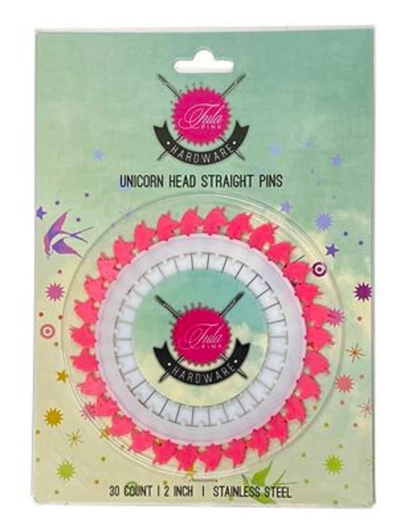Tula Pink Unicorn Head 2" Straight Pin - 30 count Wheel -TUPTPUNICORNPINS - Justin Fabric!